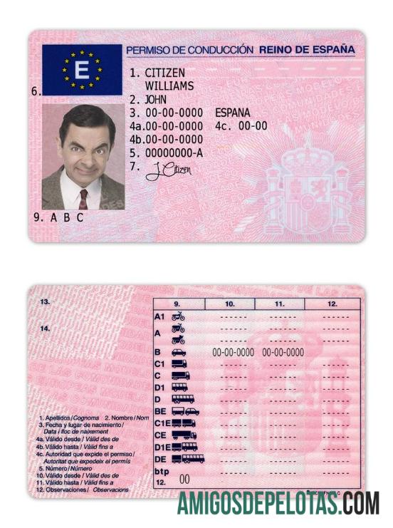 Carta de condução espanhola amostra